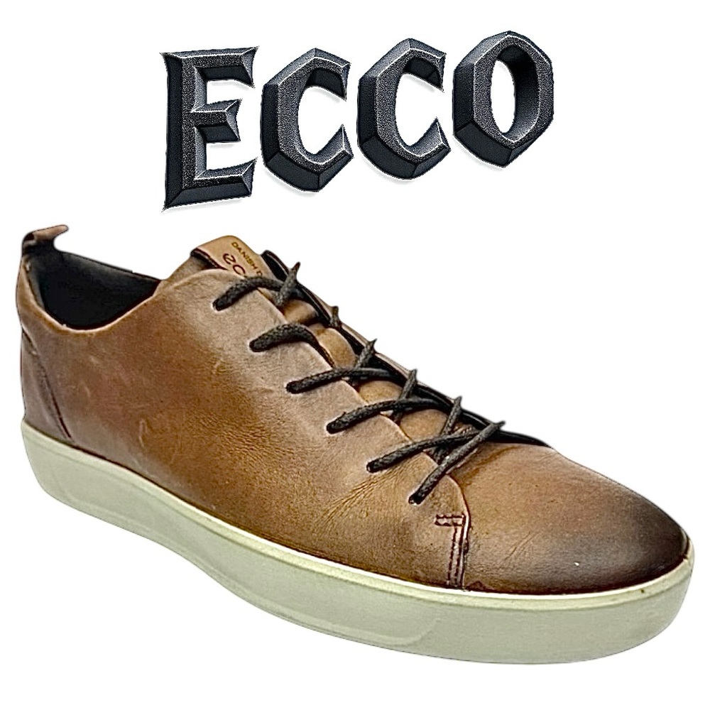 ECCO Men’s Brown Soft Lux Leather Sneakers Lace-Up EU 41 / US 8.5 Casual Comfort